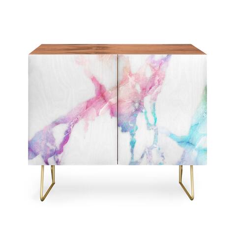 Deny Designs Iridescent Vein Marble Credenza (Birch or Walnut, 2 Leg Options)