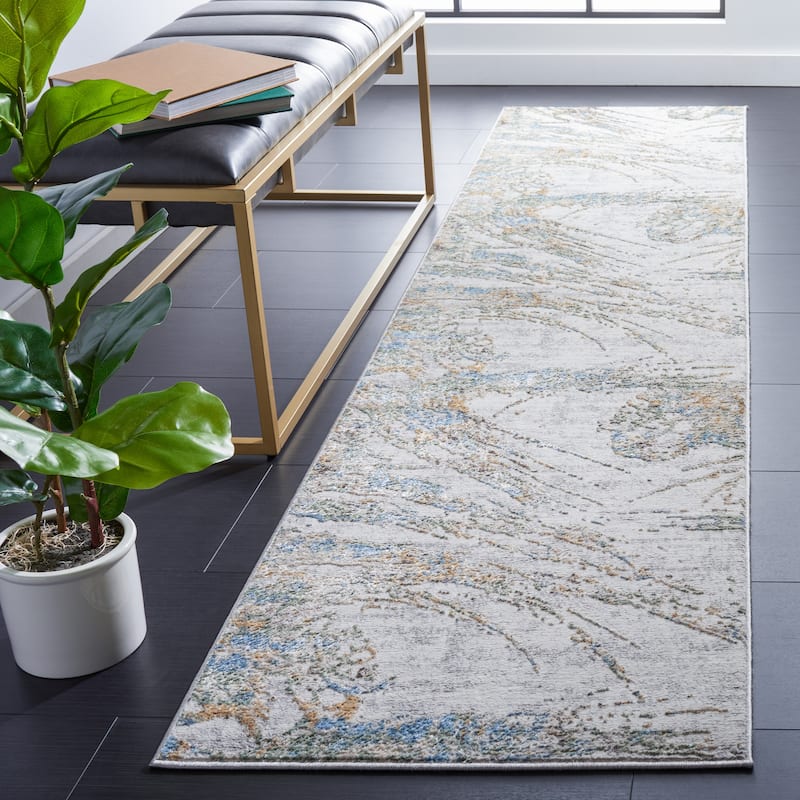 SAFAVIEH Bel Air Baukea Abstract Rug - 2'3" x 9' Runner - Grey/Turquoise
