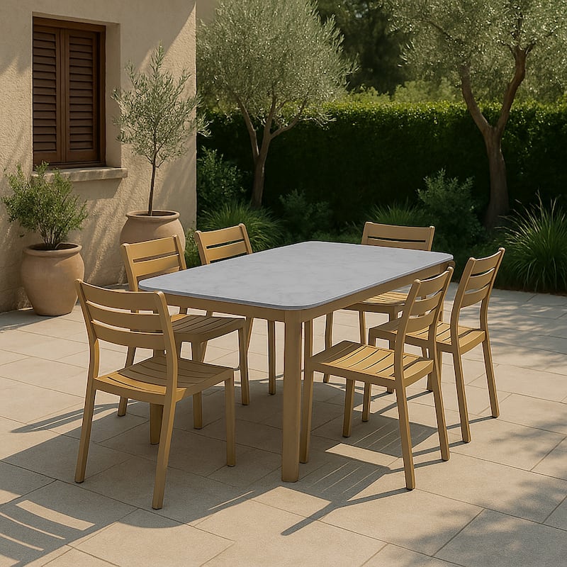 Bia Brown Outdoor Dining Table with Stone Top