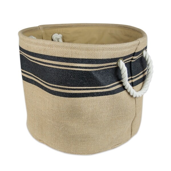 16" Brown and Black Border Pattern Rounded Large Bin with Rope Handles - N/A