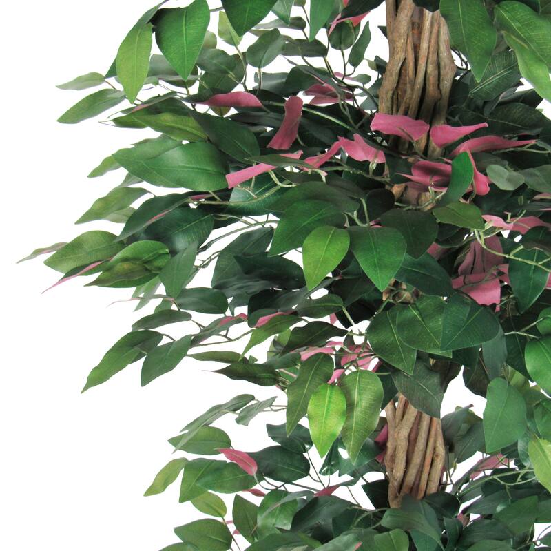 6ft Deluxe Green Red Artificial Ficus Tree Plant in Black Pot - Green Red