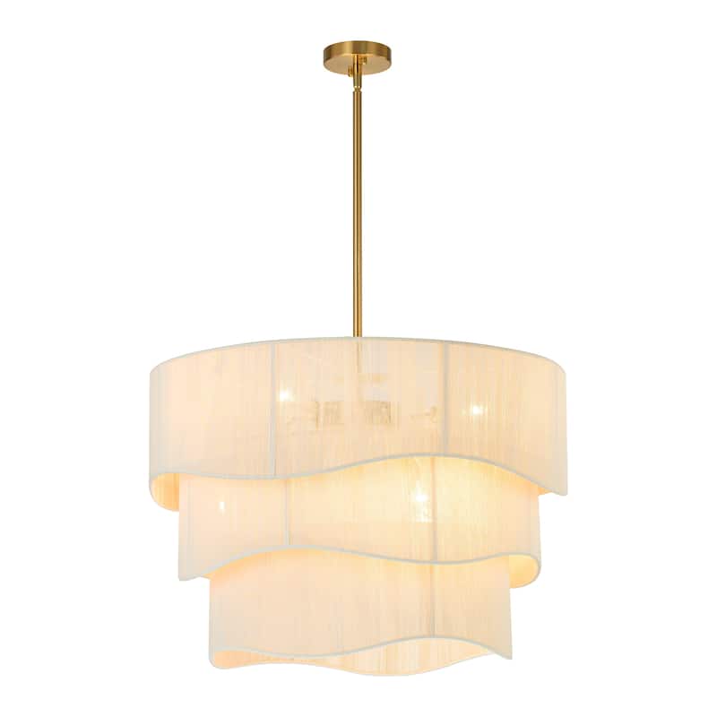 6-Light Modern Boho Large Drum Chandelier 3-Tiered Farmhouse Handwoven Ivory Rope Fabric Chandelier