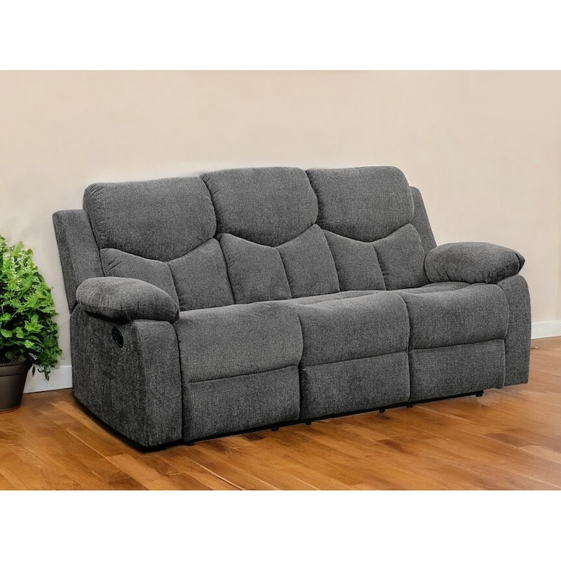 HomeRoots 82" Gray Chenille Reclining Sofa With Black Legs - 82