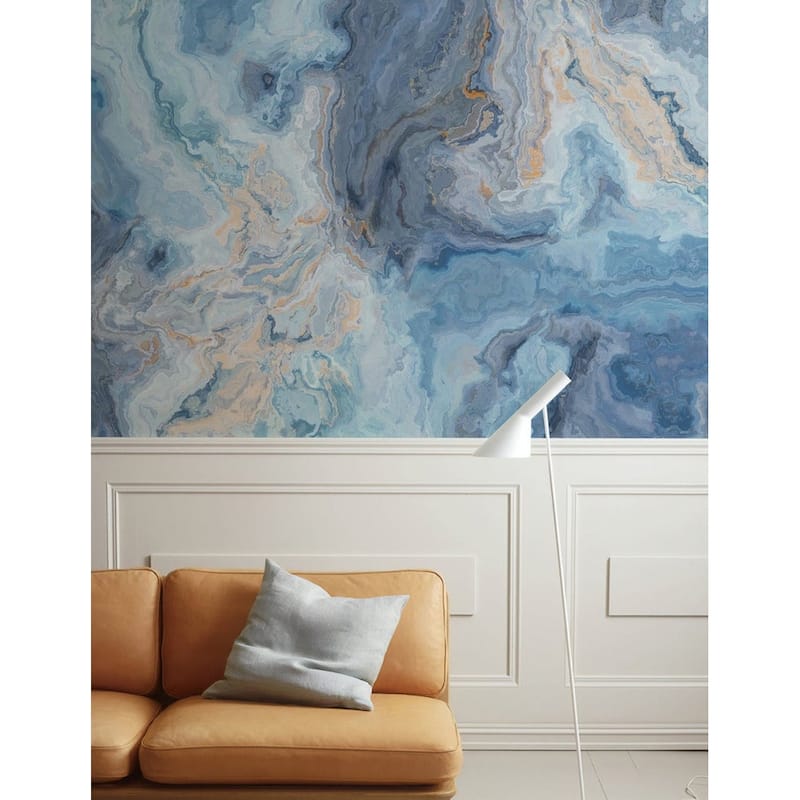 GK Wall Design Turquoise and Blue Waves Marble Pattern Removable Wallpaper