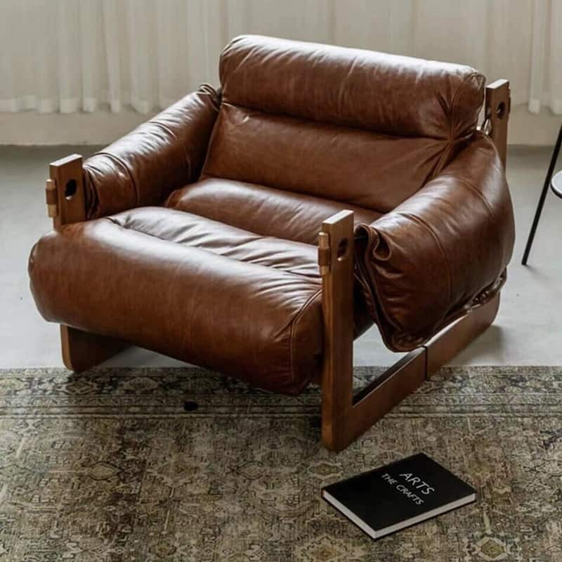 Retro Modern Leather Lounge Chair - Brown