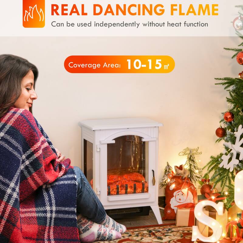23" Electric Fireplace Stove Heater with Realistic LED Flames, Adjustable Heat Settings, and Safety Features, 750W/1500W,White