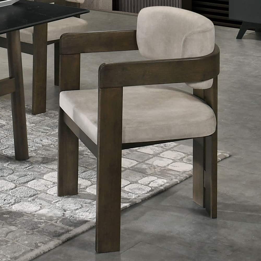 ACME Destin Side Chair, Light Gray Polished Microfiber & Walnut Finish