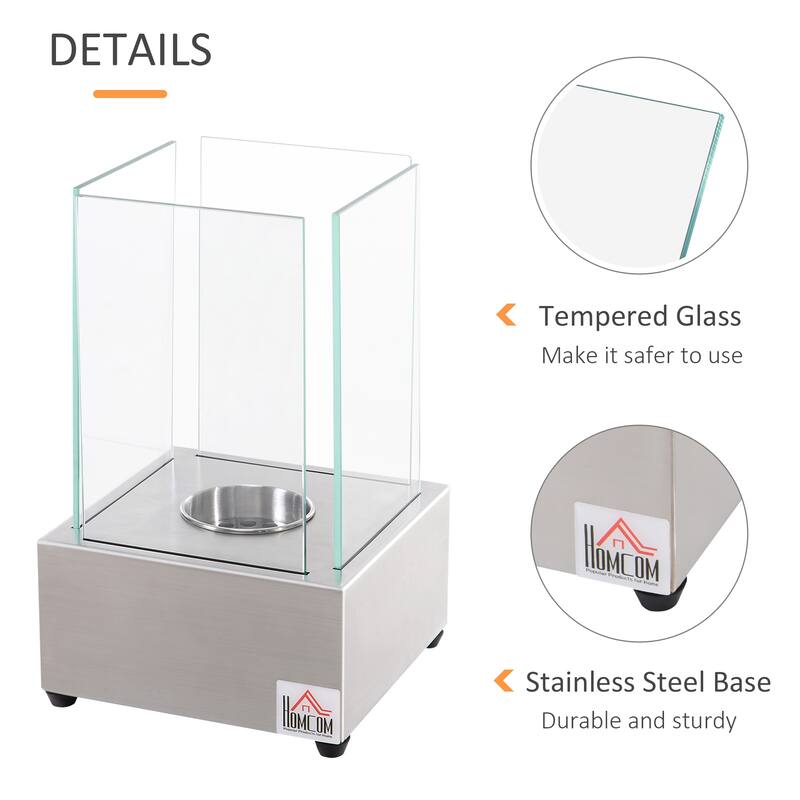 HOMCOM Freestanding Tabletop Ventless Bio Ethanol Fireplace Glass