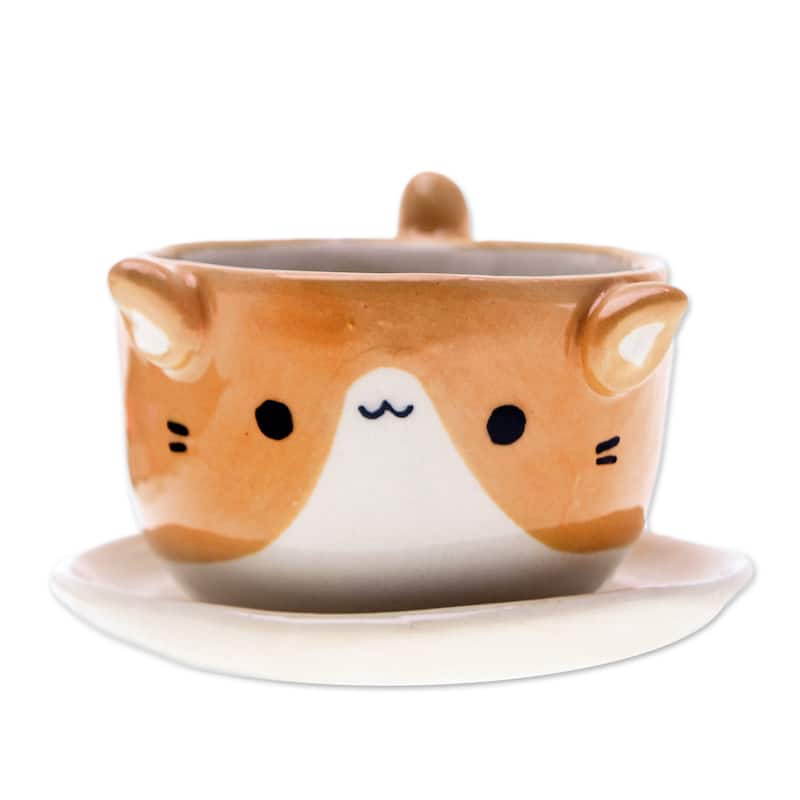 Novica Handmade Kitty Energy Ceramic Mini Flower Pot