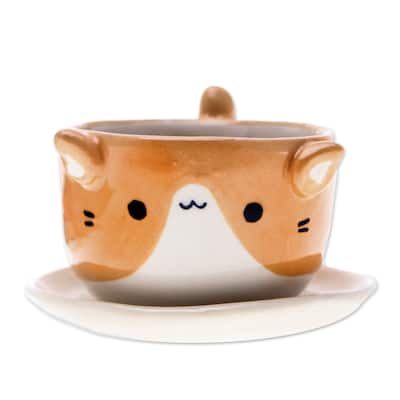 Novica Handmade Kitty Energy Ceramic Mini Flower Pot