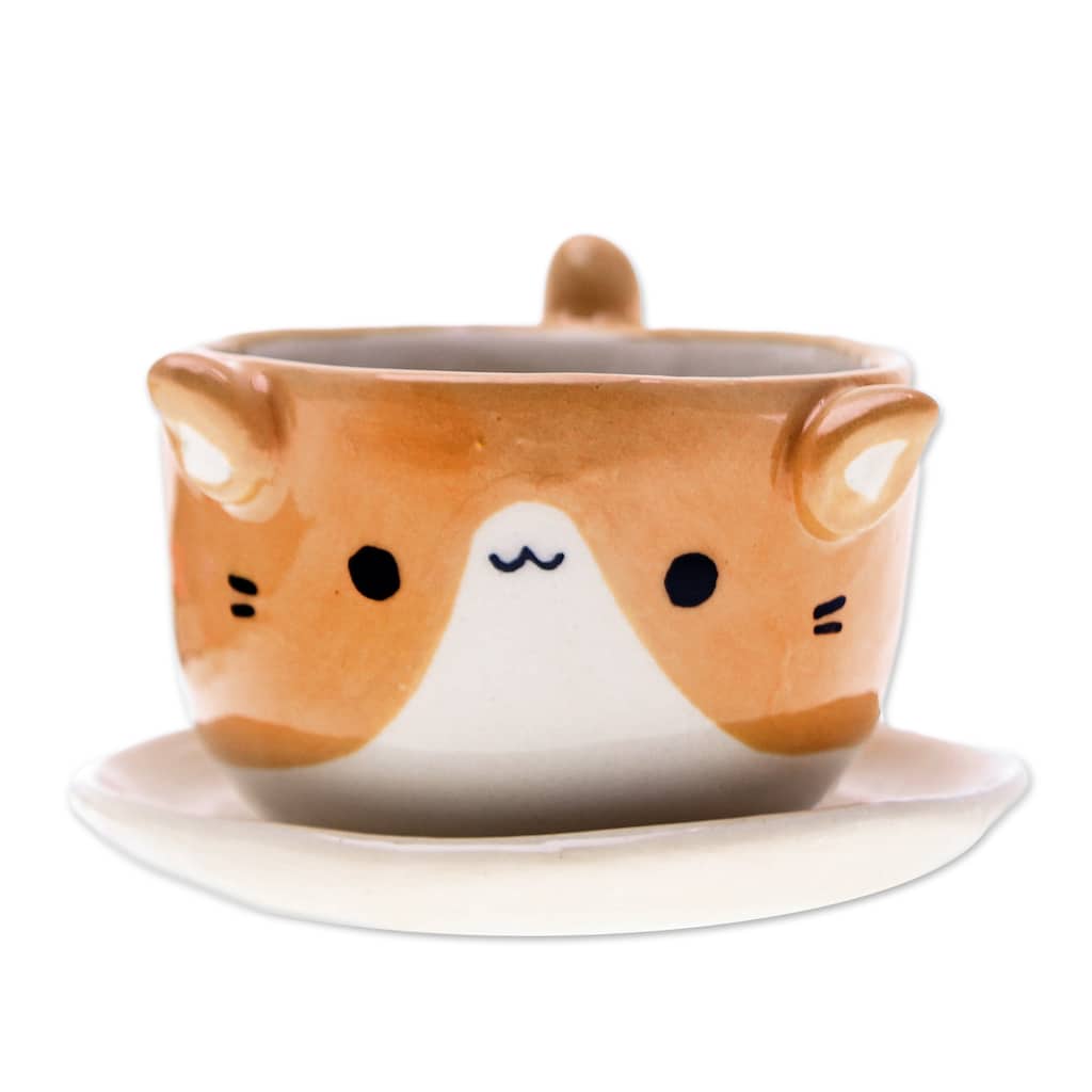Novica Handmade Kitty Energy Ceramic Mini Flower Pot