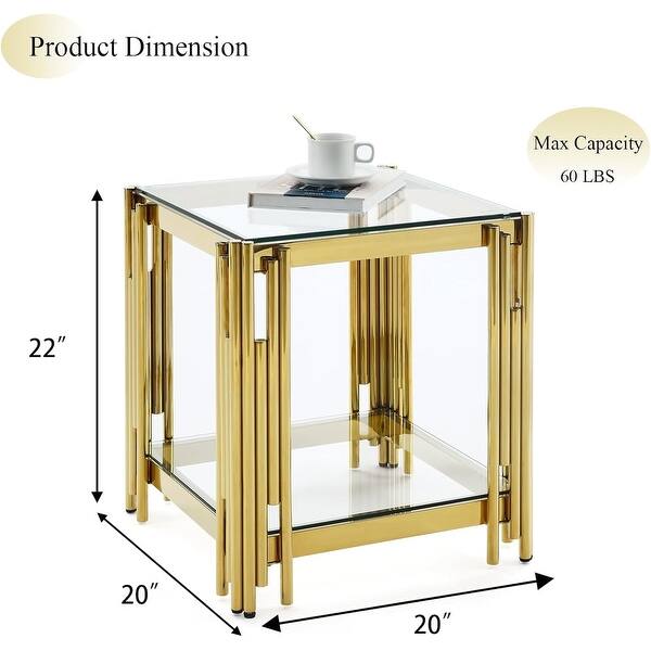 20-Inch Modern Glass End Table with Golden Stainless Steel Legs for ...