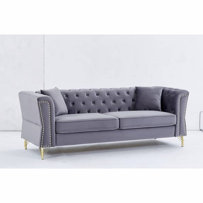 Modern Living Room Chesterfield Sofa,Tufted Couch with Metal Foot and Nailhead,Two Pillows