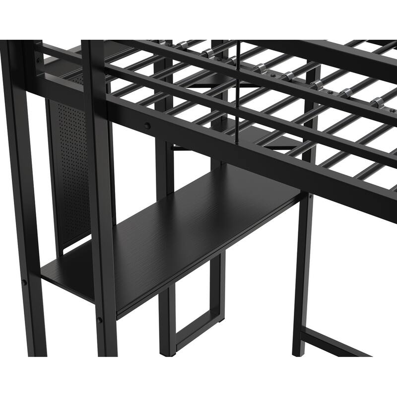 Twin Size Metal Loft Bed with Integrated Desk and Storage, Study & Sleep Space-Saving Solution