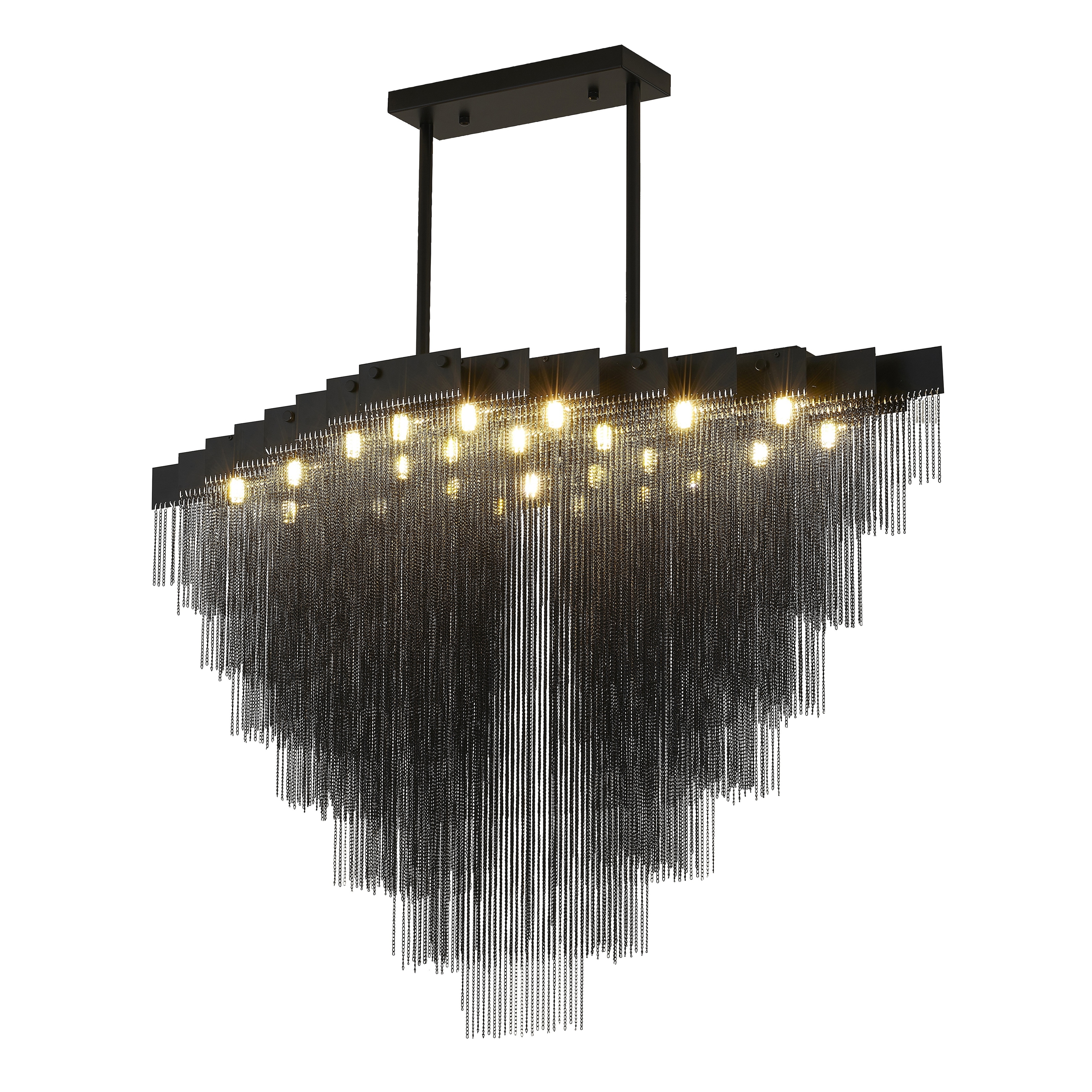Transitional 24-Light Satin Black Aluminum Chain Chandelier