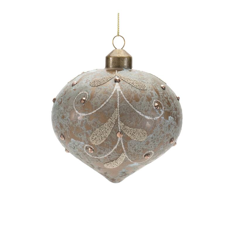 Grey Glass Beaded Onion and Oblong Ornaments Set of 12 Rustic Holiday Decor - 3.5” x 3.5” x 4” (L x W x H)