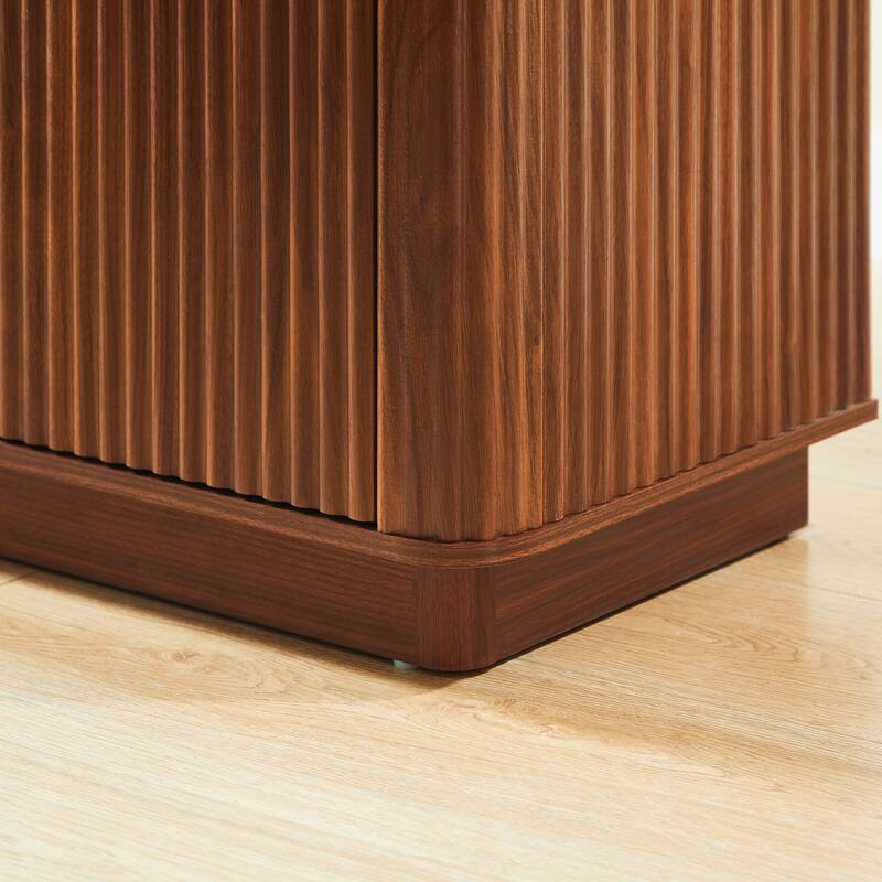 Anmytek Mid-Century Modern Sideboard with Fluted Detailing and Gold Handles in Walnut Finish