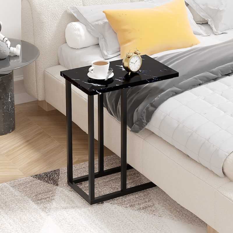 Javlergo C-Shaped Side Table, Small End Table with Metal Frame