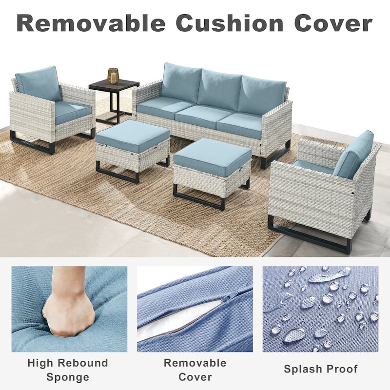 6 Piece 3-Seat Sofa Chair Table Set