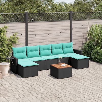 vidaXL 8 Piece Patio Sofa Set with Cushions Black Poly Rattan - 24.4 x 24.4 x 27.2