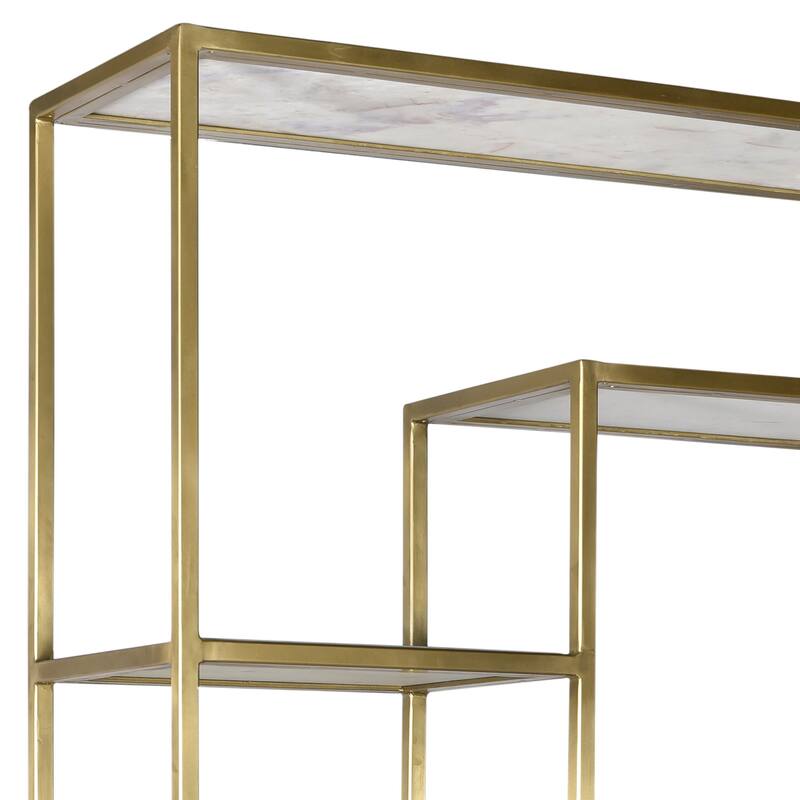 Cairo Brushed Brass and White Marble Modern 80-inch Tall Bookcase