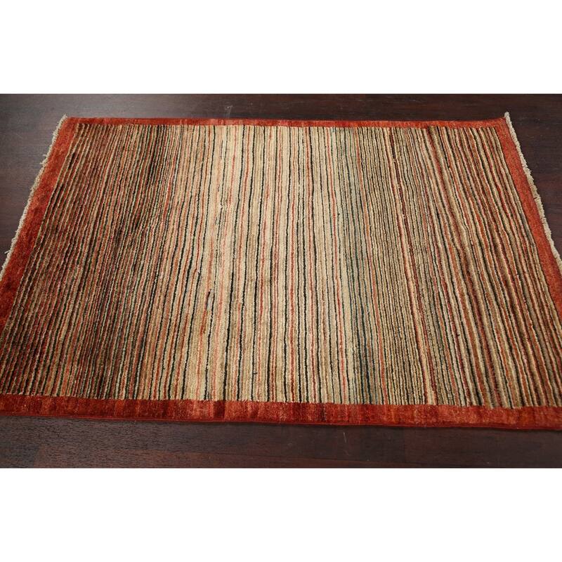 Modern Striped Gabbeh Kashkoli Oriental Area Rug Wool Handmade - 3'3" x 4'8"
