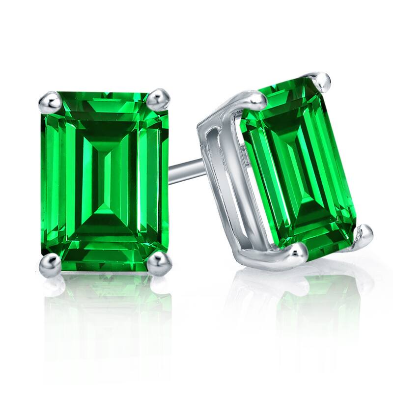 Auriya 14k Gold Lab Grown Gemstone Green Emerald Stud Earrings Emerald 0.25 to 5.00 ct. tw. 4-Prong Basket Push-Back