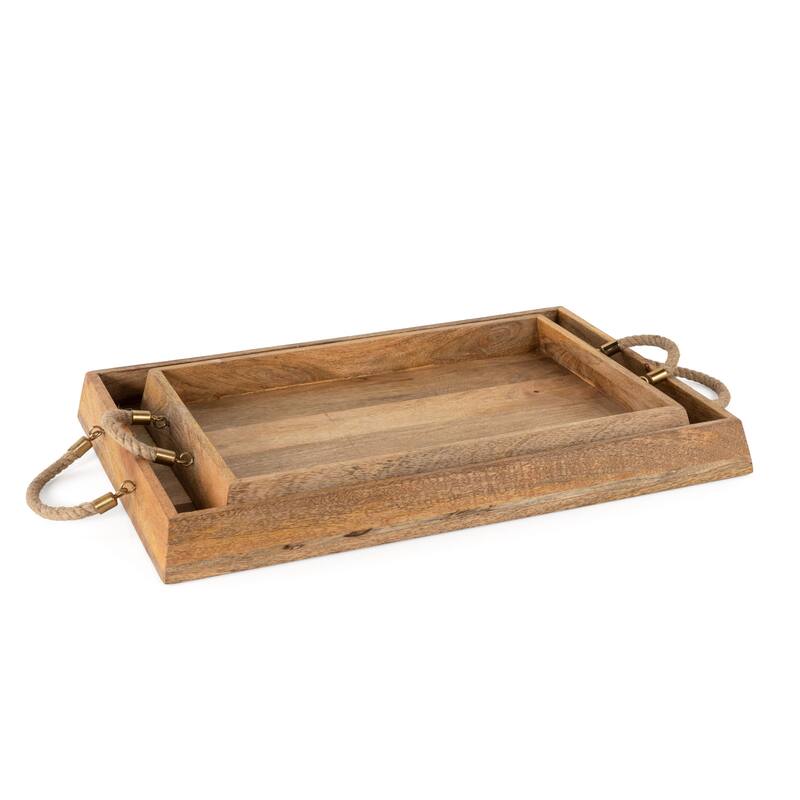Caydence Rectangle Wood Trays, Set of 2 - 24.5" x 17" x 2.5"