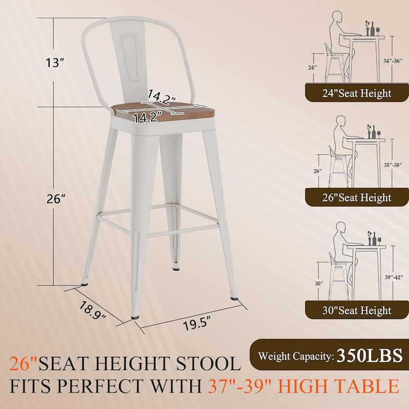 Swivel Counter & Bar Stools with Metal Frame Farmhouse 26" and 30" Seat Height Kitchen Barstools with High Back and Wooden Seat
