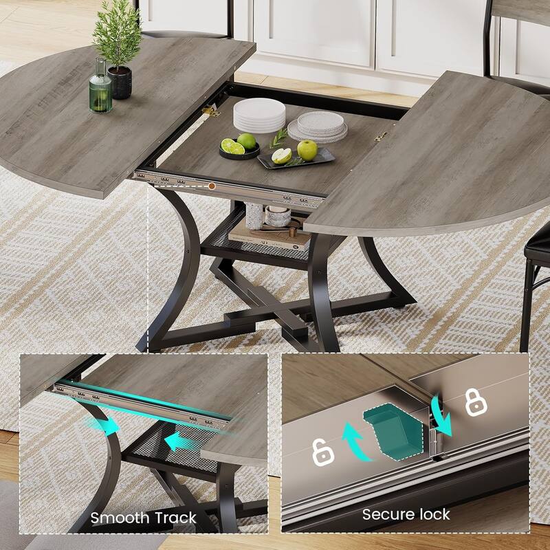 Extendable Dining Table Set 4-6 People 5-Piece Kitchen Table Set with 4 Cushion Chairs