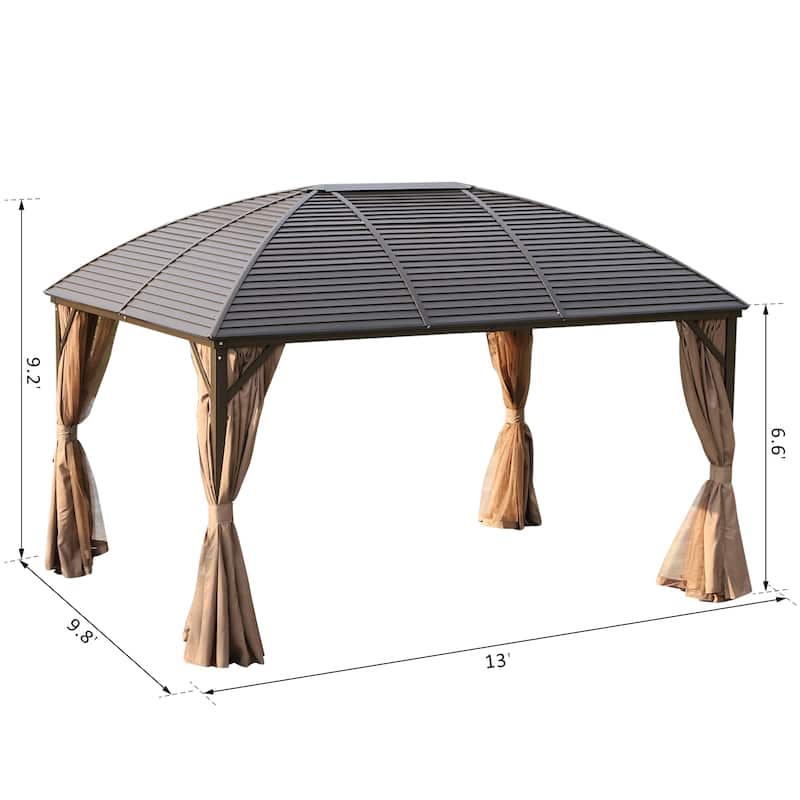 Outsunny 10x13 Hardtop Gazebo, Permanent Metal Roof Gazebo Canopy Arc with Aluminum Frame