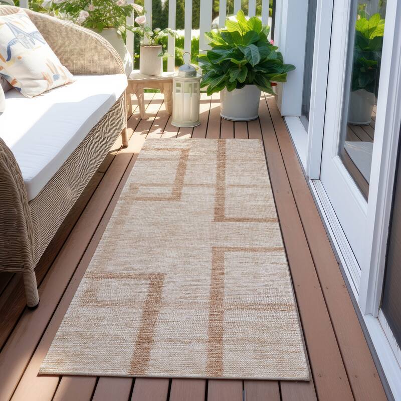 Machine Washable Indoor/ Outdoor Chantille Contemporary Geo Rug - Coral - 2'3" x 7'6"