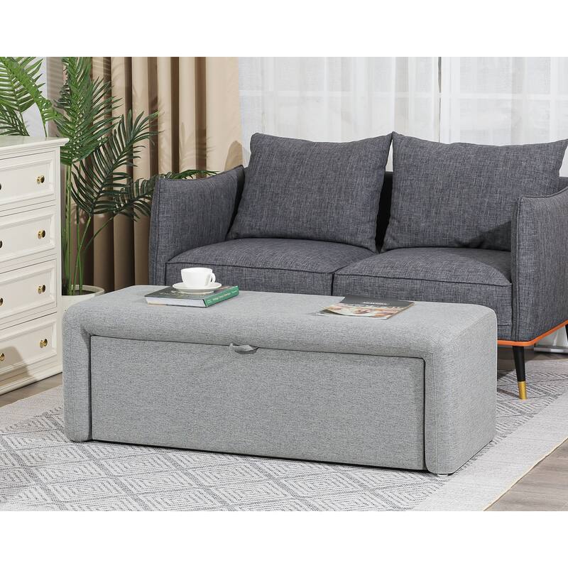 Adeco 49 Inches Side-opening Storage Bench Ottoman with Padded Cushion - 49.2"X18.9"X16.5"