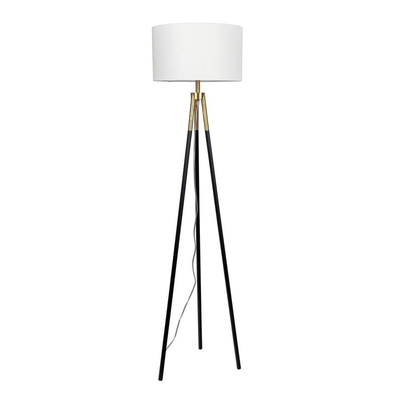 Sway Brassed Gold Floor Lamp with On/Off Switch Triple Legs White Fabric Shade - Black,Gold,White