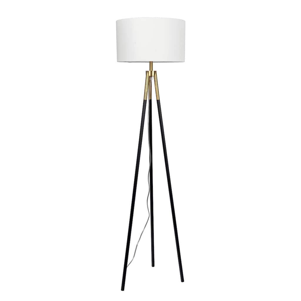 Sway Brassed Gold Floor Lamp with On/Off Switch Triple Legs White Fabric Shade