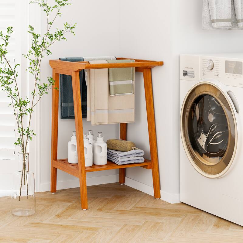 Gymax Freestanding Towel Rack for Bathroom w/ Storage Shelf for