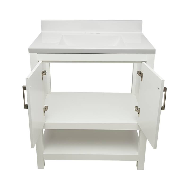 Taos 31" Bathroom Vanity with Cultured Marble Vanity Top Sink in White with White Basin