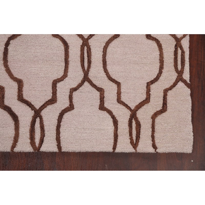 Trellis Geometric Contemporary Oriental Wool Area Rug Hand-tufted - 5'0" x 8'0"