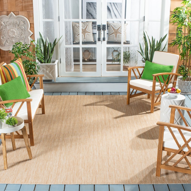 SAFAVIEH Courtyard Carolann Indoor/ Outdoor Waterproof Patio Backyard Rug - 10' x 14' - Natural/Cream