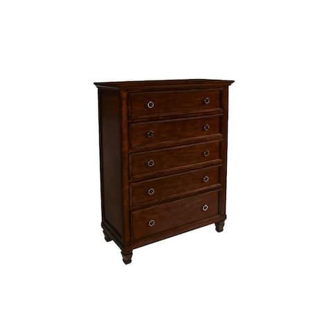 Tamarack Modern 5-Drawer Vertical Chest w/ Ring Pull Hardware, Cherry, by New Classic Furniture
