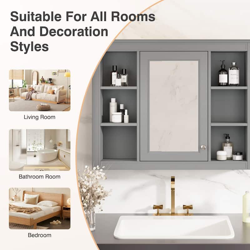 35" x 27.5" Modern Bathroom Medicine Cabinet, Wall Mounted Bathroom Storage Cabinet with Mirror & Shelves (Not Include Vanity )