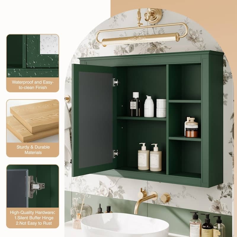 35'' Wall Mounted Bathroom Storage Cabinet with Mirror and 6 Open Shelves