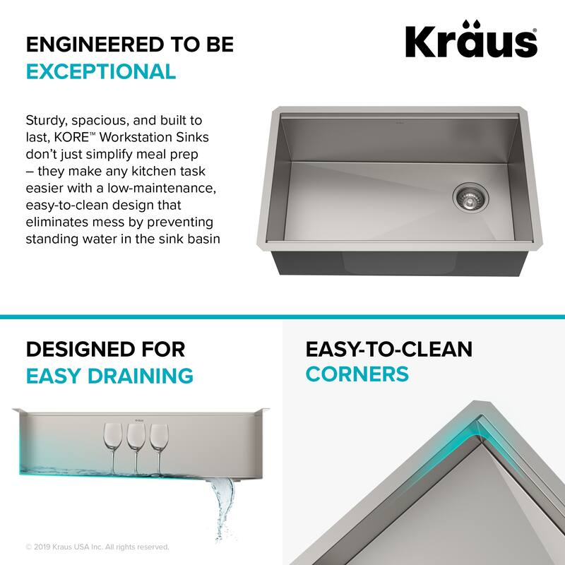KRAUS Kore Workstation Undermount Stainless Steel Kitchen Sink