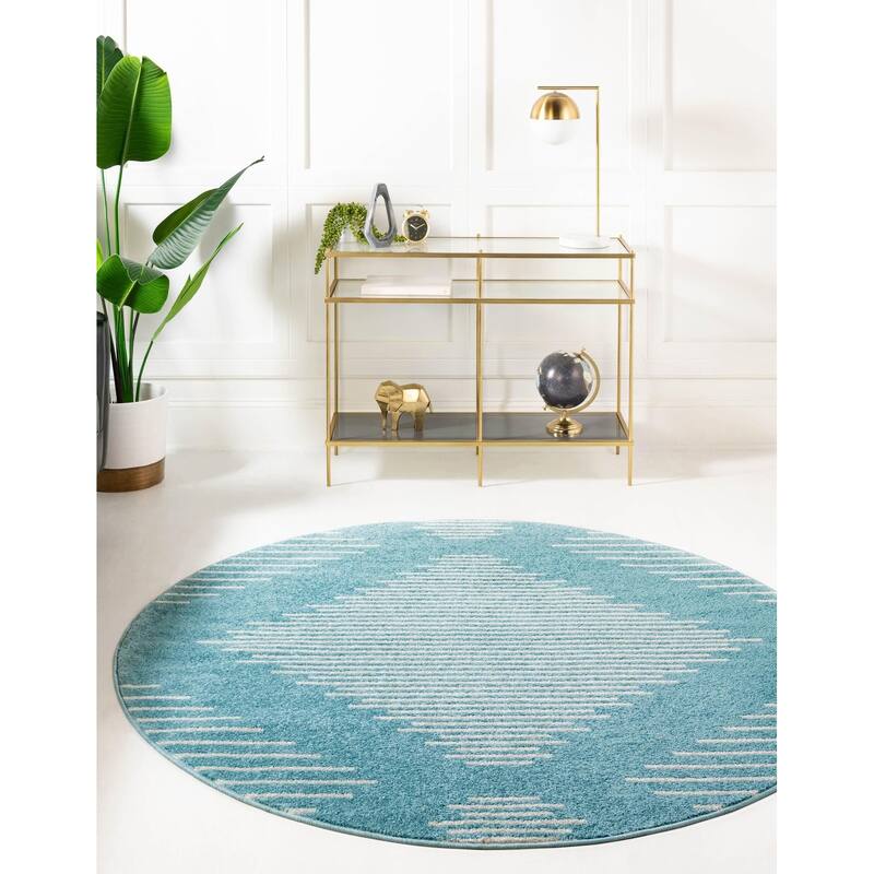 Contemporary Boathouse Collection Area Rug - 9'10" Round - Light Blue