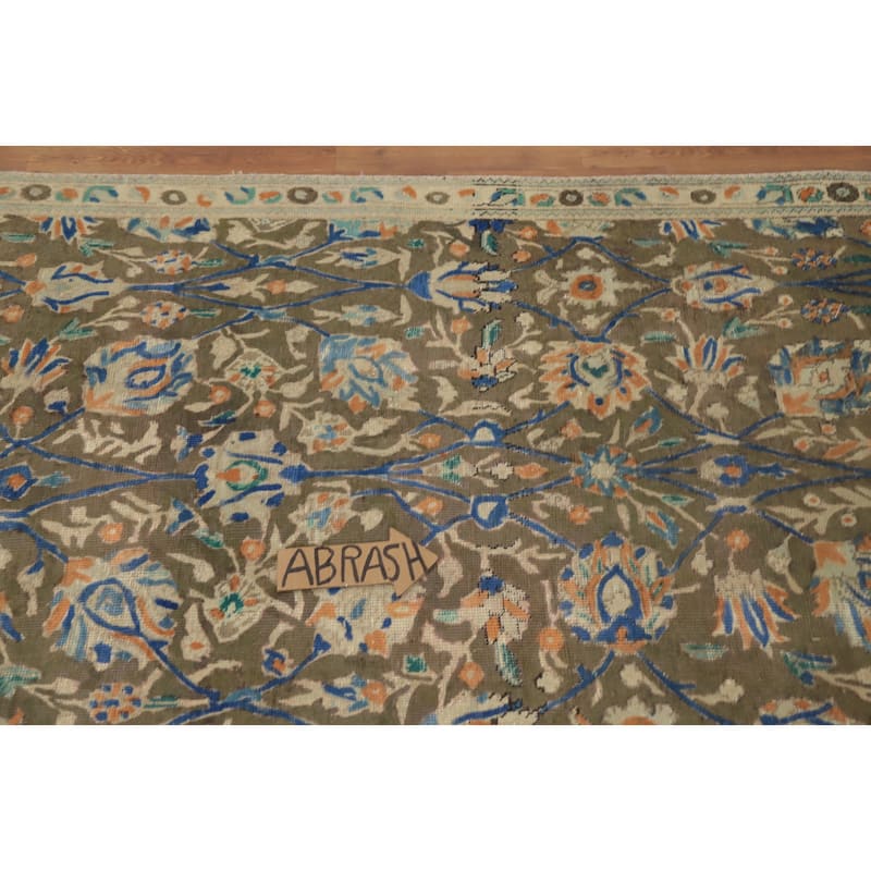 Hand Knotted Oriental 100% Wool Carpet Traditional Floral Green Tabriz Area Rug - 6' 6'' X 4' 3''