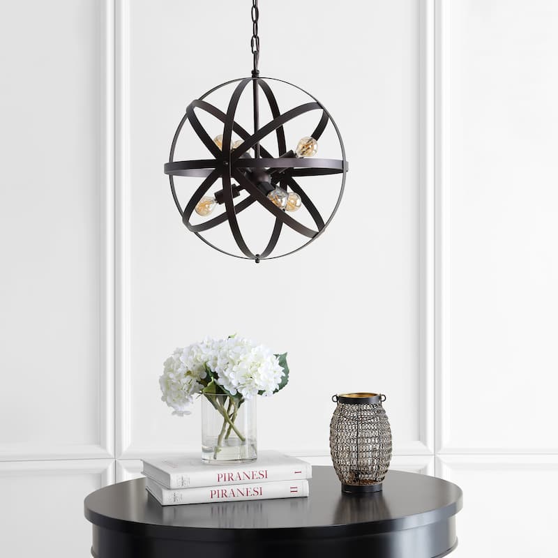 SAFAVIEH Lighting Reglind Adjustable 6-Light Led Brass Pendant - 16.5" W x 16.5" D x 23-95" H - Dark Grey - 17Wx17Dx95H