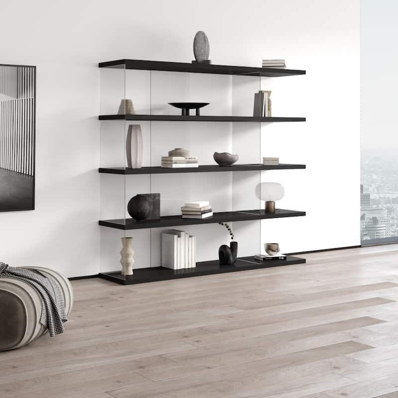 Meble Furniture Gravity Large Freestanding Bookcase - 71" Wide x 66" Tall Modern Open Shelf Storage Unit, Matte Finish