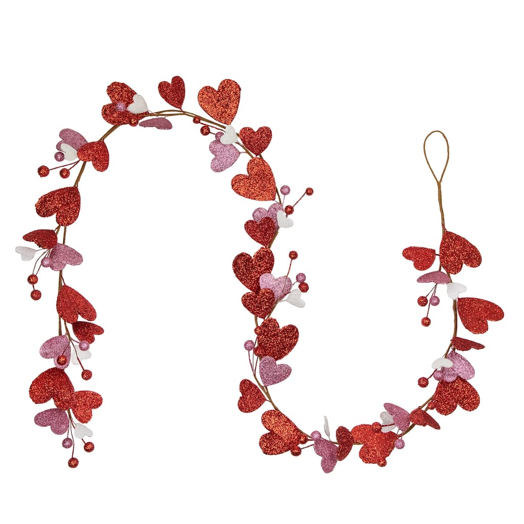6' Red and Pink Hearts Valentine's Day Garland, Unlit