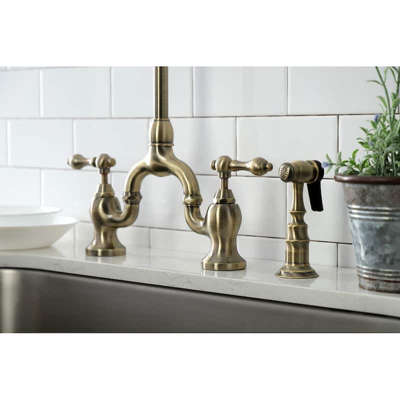 English Country Bridge Kitchen Faucet with Brass Sprayer