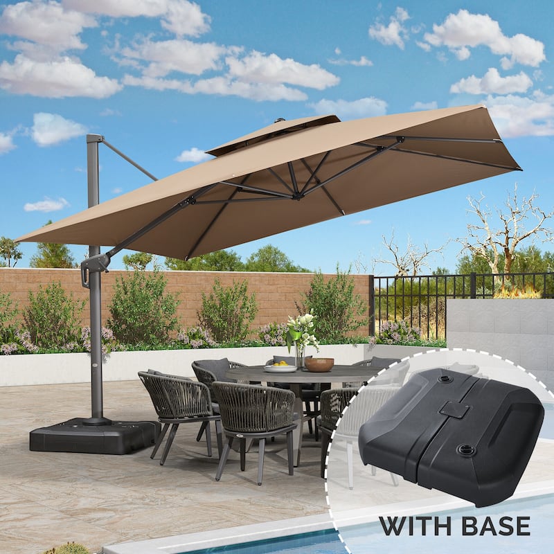 PURPLE LEAF 12ft Square Cantilever Umbrellas with Tilt-and-Crank with Base